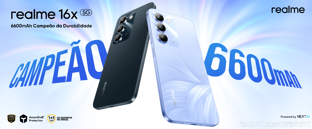 Com bateria de 6.600 mAh, realme 16x 5G chega ao Brasil 